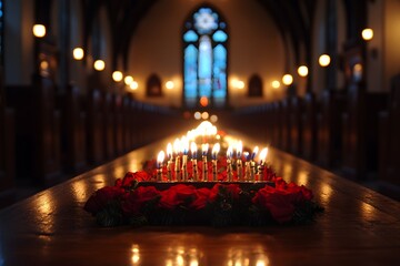 Obraz premium Hanukkah candle lighting in church