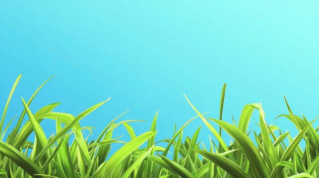 Vibrant banner displaying lush green grass under a clear blue sky, ideal for conveying freshness and nature. This banner design offers ample copy space for text or branding.