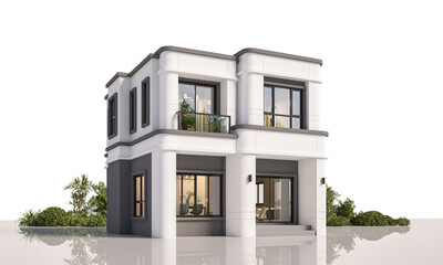 Architecture 3d rendering illustration of modern  house on white background