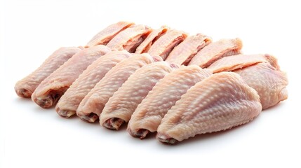 Delicious chicken wings are beautifully arranged, isolated over a white background, emphasizing the appealing nature of these tasty chicken wings, ideal for culinary presentations.
