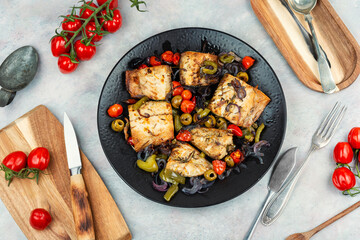Oven baked mackerel.