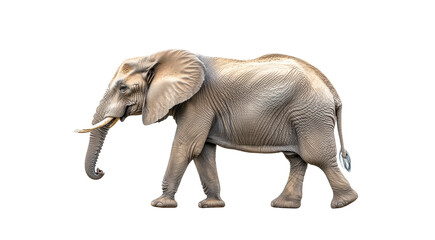 Obraz premium Detailed side profile of African elephant with wrinkled skin and long tusks, isolated on transparent background, wildlife conservation, safari, large animal, natural habitat