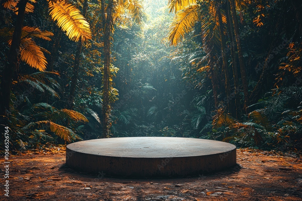 Aufkleber circular platform in a lush jungle setting