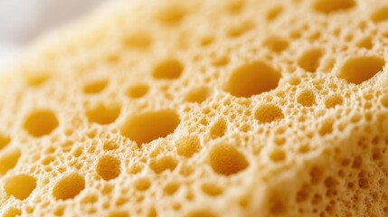 Close-up detail of a cellulose sponge emphasizing its texture, ideal for various household jobs, with ample copy space to highlight its functionality and versatility.