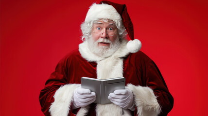 Portrait of an emotional Santi with an electronic device in his hands, whose appearance resembles a heart, on a plant in a burgundy color.