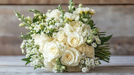 Elegant bouquet of white flowers exuding a vintage feel, perfect for adding a touch of nostalgia and beauty. The bouquet offers ample space for creative designs and arrangements.