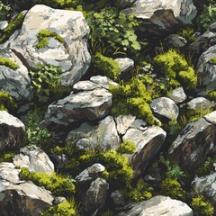 Fototapeta premium A detailed close-up of rocky terrain covered in lush greenery, perfect for nature-themed projects, environmental articles, or backgrounds in digital designs