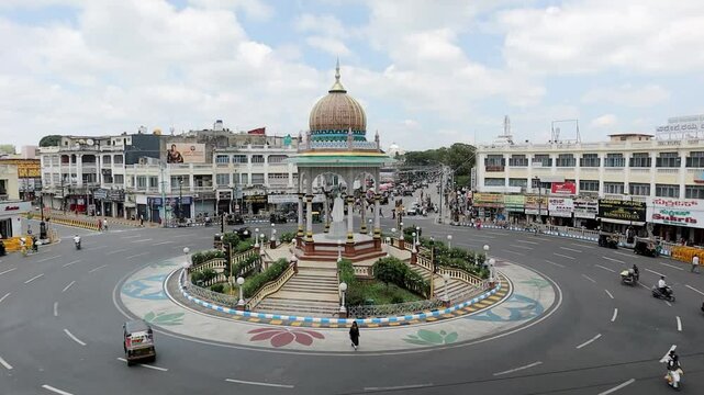 Mysuru, Karnataka, India-October 2 2024; A Time lapse video of the the a famous landmark architecture with traffic during Dasara festival in Mysuru, Karnataka, India.
