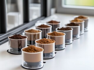 Exploring the diverse textures and flavors of ground coffee varieties at a tasting station