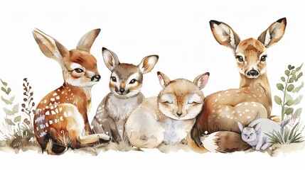 Obraz premium Cute Animals Family Watercolor Clipart. Generative AI