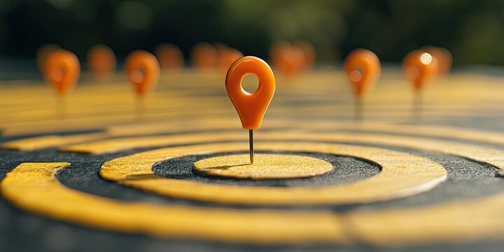 Yellow Planning Board Concept for Construction, Business, and Education featuring a target pin aimed at strategic planning and development in these areas.