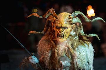 Krampus, Christmas Devils, coming out of the Cave del Predil mine.