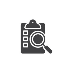 Magnifying glass and check list vector icon