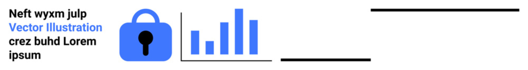 Bar graph showing data with blue padlock icon signifying security. Ideal for cybersecurity, data protection, IT services, online privacy, secure transactions, encryption, and safety protocols. Banner