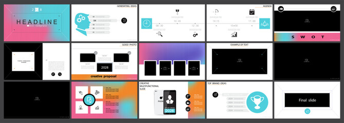 Business presentation template. Vector set, elements of infographics, colorful design, white background. Flyer, postcard, corporate report, marketing, banner. Slideshows, brochures, annual report