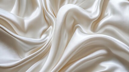 Obraz premium Elegant white silk fabric background with a soft flow and graceful wave, perfect for adding a touch of sophistication to your designs. Includes ample copy space for creative use.