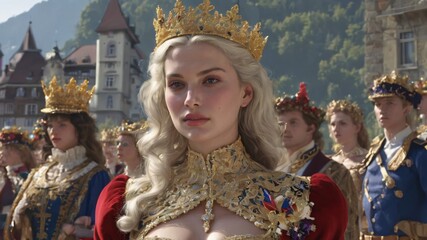 Fototapeta premium queen with crown from variety country portrait close up semi realistic 