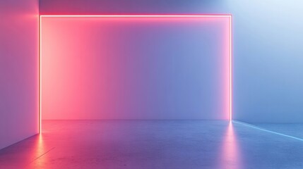 Minimalist wall art installation characterized by geometric neon lines set against a clean white background. This minimalist design enhances modern decor with ample copy space.