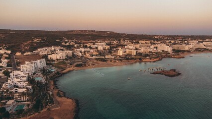 Coastal Town Aerial View at Sunset