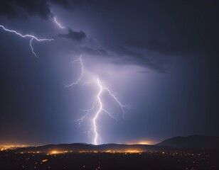 Purple Lightning Lights Up The City Sky