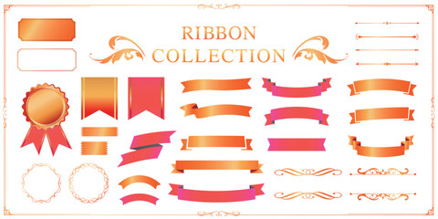 Ribbon decoration design set and antique borders and frames designけ