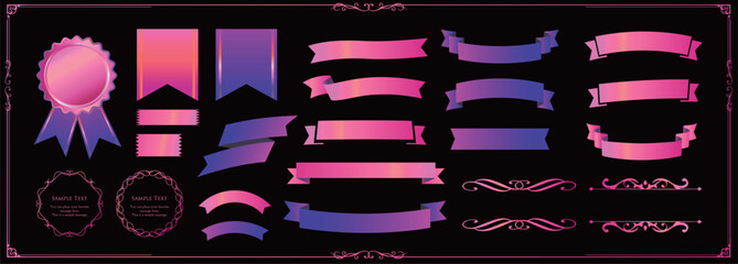 Ribbon decoration design set and antique borders and frames designけ