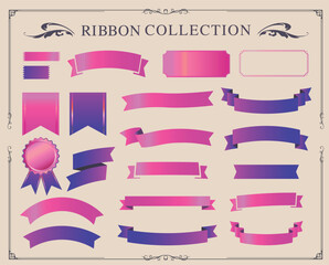 Ribbon decoration design set and antique borders and frames designけ