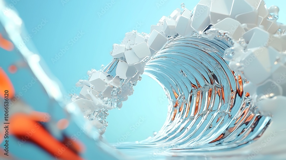 Poster geometric wave motion, abstract representation of dynamic flow created with two distinct colors, sho