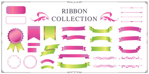 Ribbon decoration design set and antique borders and frames designけ