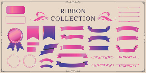 Ribbon decoration design set and antique borders and frames designけ
