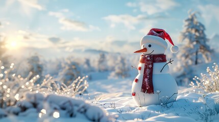 Obraz premium Cute Traditional Snowman Standing in Winter Landscape 8K