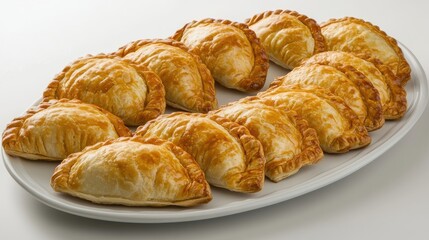 Delicious beef empanadas arranged on a serving platter create an enticing display. This photo captures the essence of delicious beef empanadas, perfect for any culinary showcase.