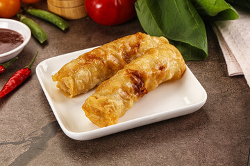 Vietnamese stuffed spring roll served sauce