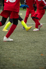 Obraz premium Soccer playing children , copy area green lawn