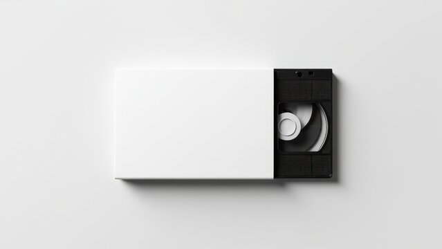 Realistic VHS box mockup psd with a blank sleeve and label-ready design on a light background.