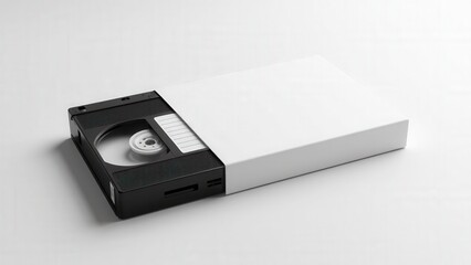 Obraz premium Professional VHS psd mockup with blank white sleeve and visible label space, perfect for vintage-inspired designs.