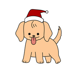 A cartoon dog with a red hat on its head