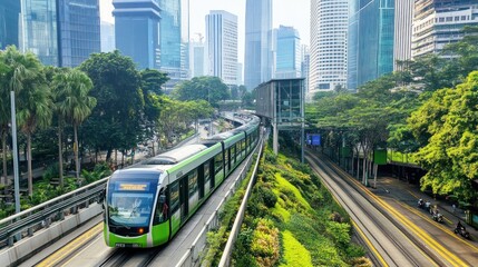 Naklejka premium Public transport systems incorporating green technology, reducing city emissions