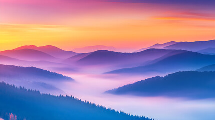 Obraz premium breathtaking mountain landscape at sunrise with fog in valley