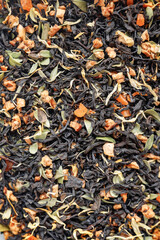 Macro dried black tea leaves