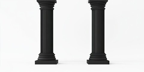 Two parallel black columns set against a white backdrop, offering ample space for additional text or imagery. The black pillars create a striking contrast with the white background.