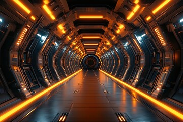 Obraz premium Futuristic Corridor with Orange Lights