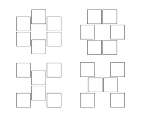 Frame collage from square shape for photo, image template line set. Mood board layout, background. Gallery grid, mosaic puzzle border. Vector outline illustration