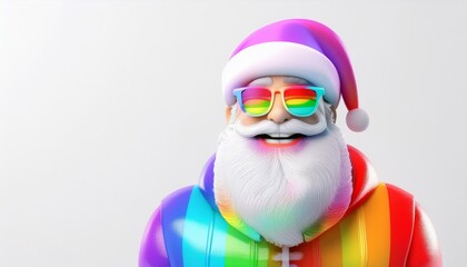 3D character Santa in a rainbow suit