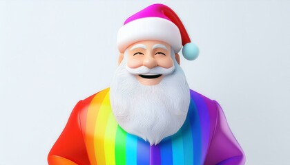 3D character Santa in a rainbow suit