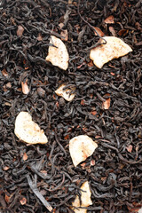 Macro dried black tea leaves