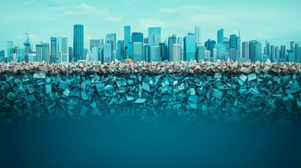 Obraz premium Ocean Pollution with Floating Waste in Urban Landscape