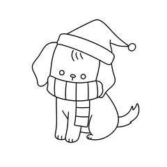 A dog is wearing a Santa hat and a scarf
