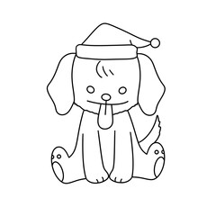 A dog is sitting on the ground with a hat on its head