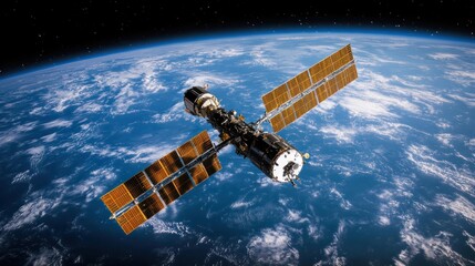 Obraz premium Ion power systems for satellites using advanced propulsion to maintain orbits and correct trajectories